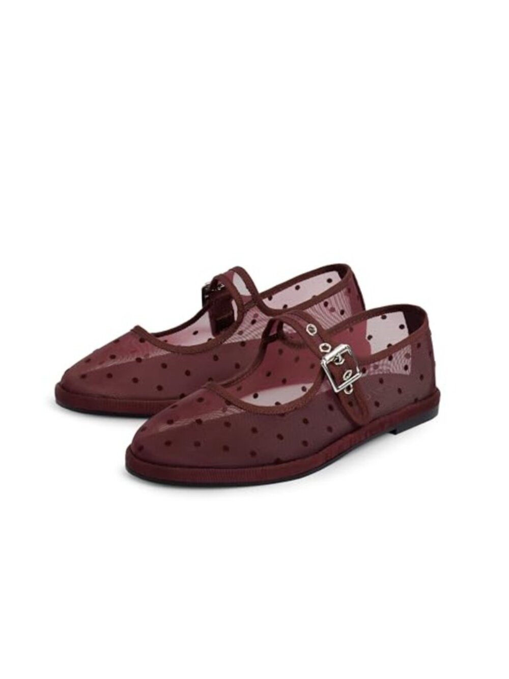 Mesh Ballet Flats Polka Dot Round Toe Mary Jane Buckle Casual Ballerina